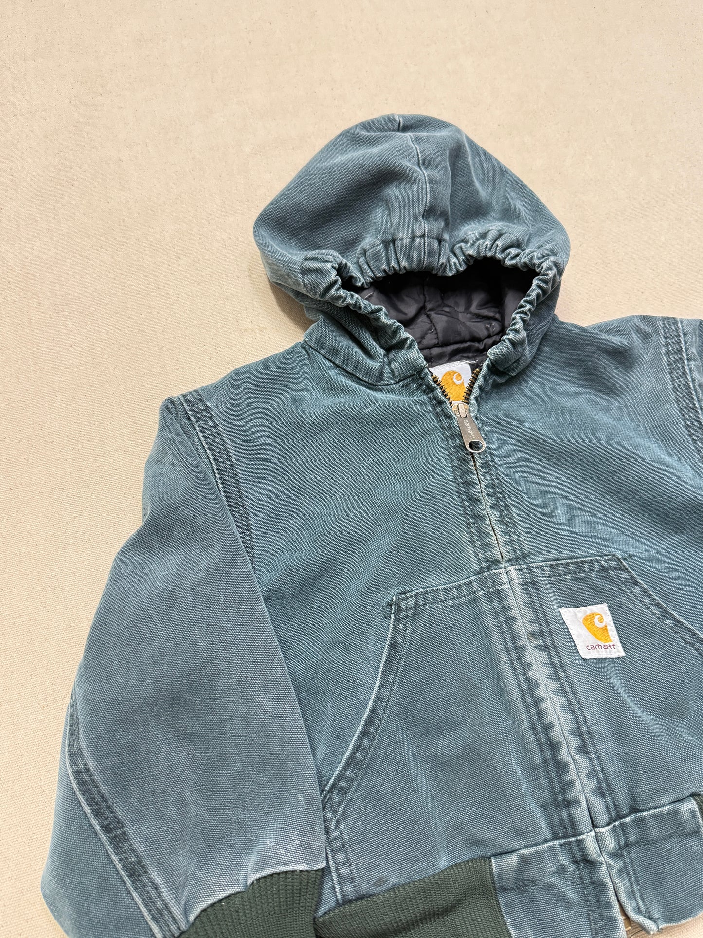 1999 90s Kids Toddler Vintage Carhartt Dark Green Quilted Lined Hooded Active Jacket / 2T 3T 4T