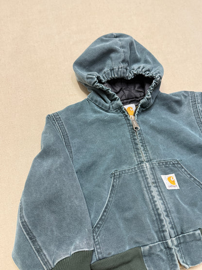 1999 90s Kids Toddler Vintage Carhartt Dark Green Quilted Lined Hooded Active Jacket / 2T 3T 4T