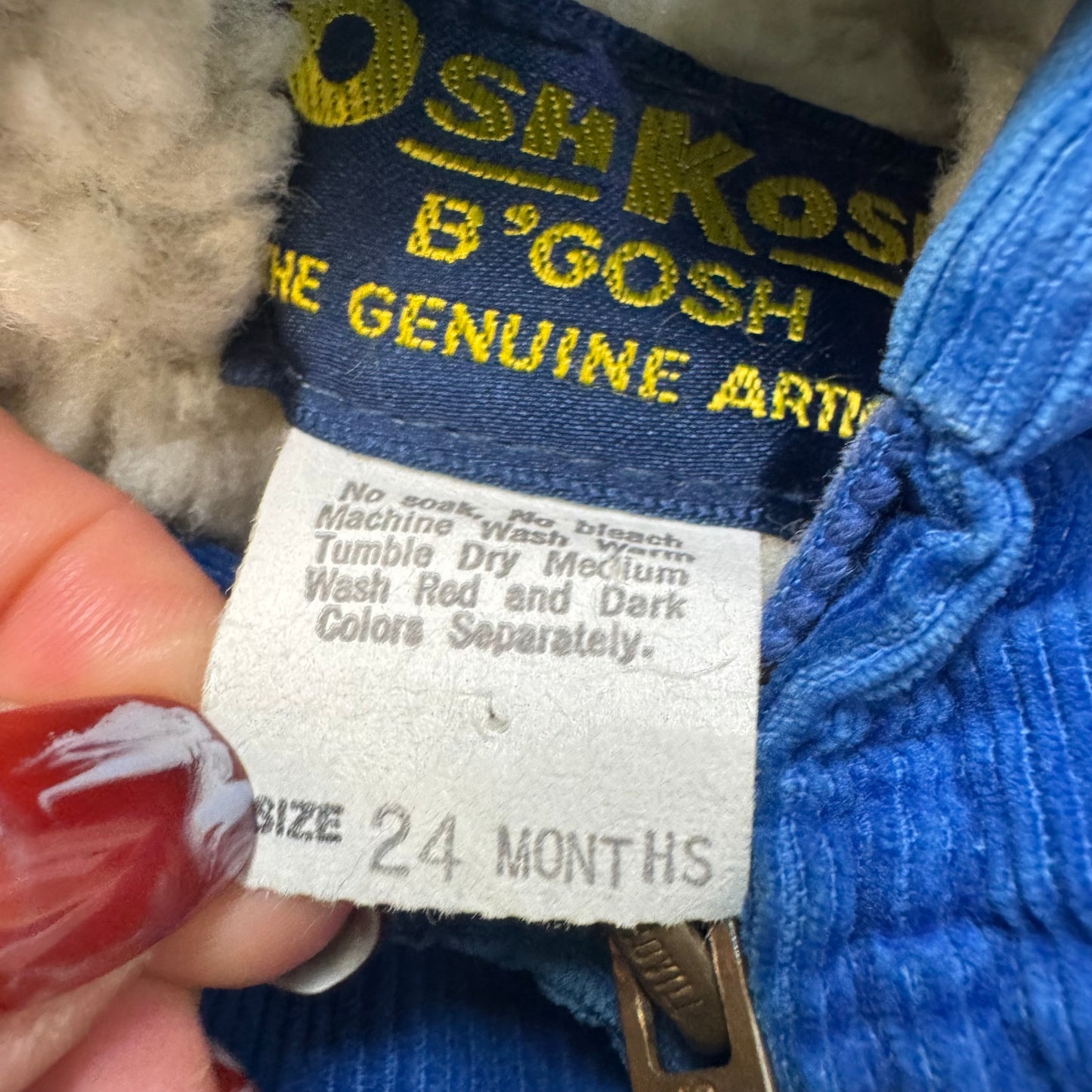 90s Kids Toddler Oshkosh B’Gosh Royal Blue Corduroy Zip Lined Jacket With Hood 24m/ Made in USA