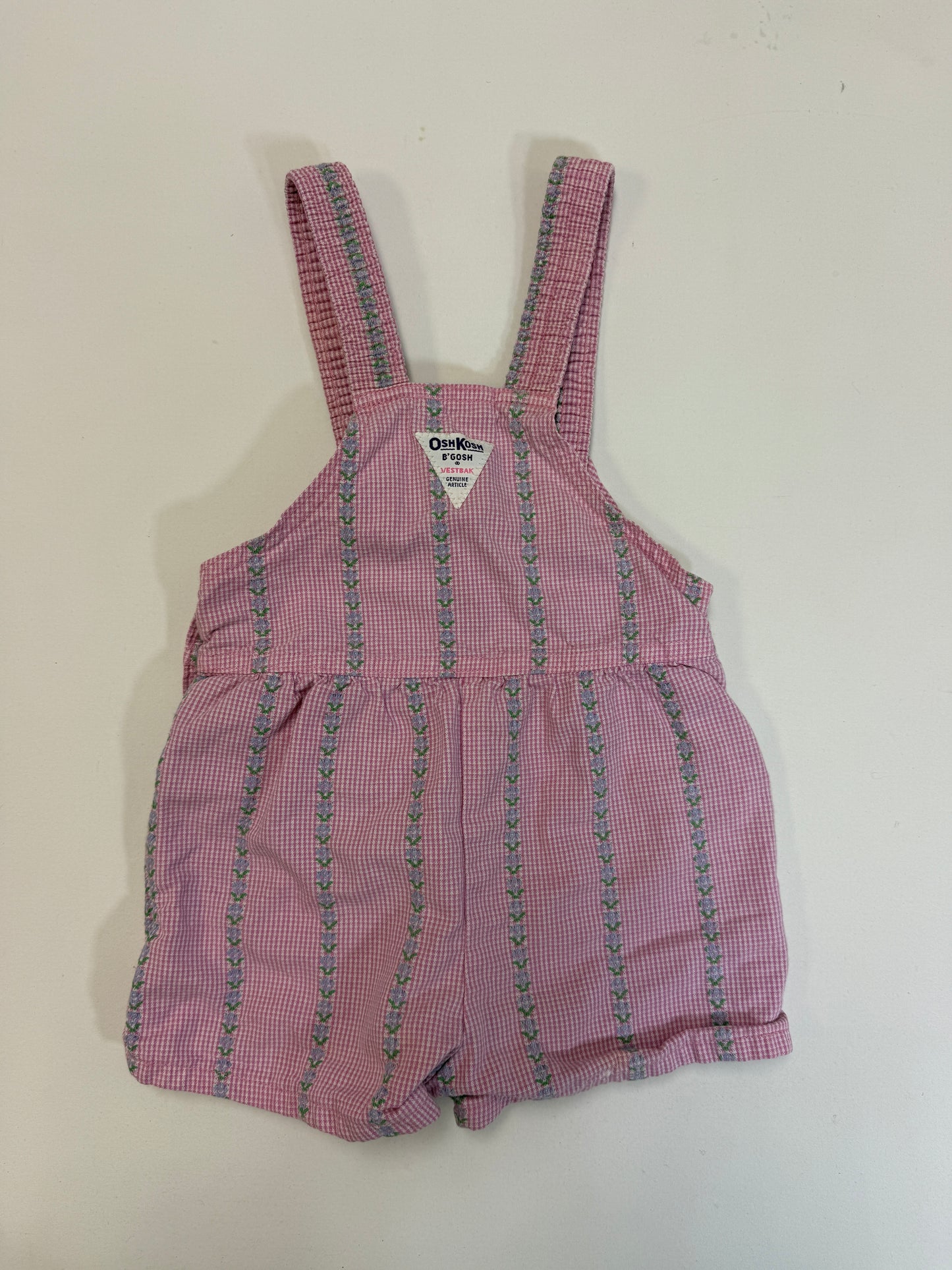 ASIS / 90s Kids Toddler Vintage Oshkosh Bgosh Froral Stripe Pattern Pink Shortall / 2T 3T