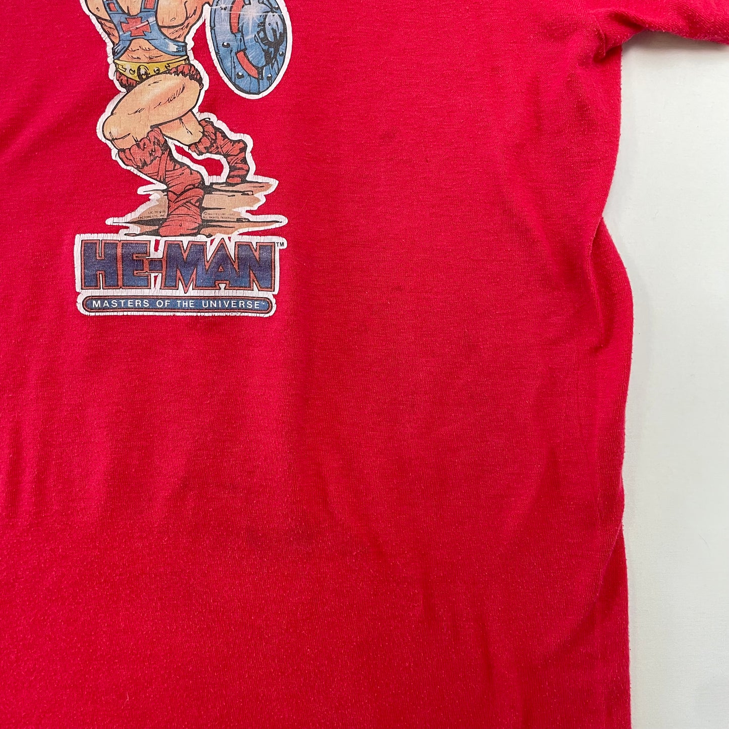 80s Kids Youth Vintage He-Man Masters of the Universe Heat Transfer Print Red Tshirt / Youth L 12-14y / Baby Tee / Made in USA