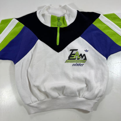 80s Kids Toddler Vintage Team Adidas Half Zip White Sweatshirt S 4Y 5Y