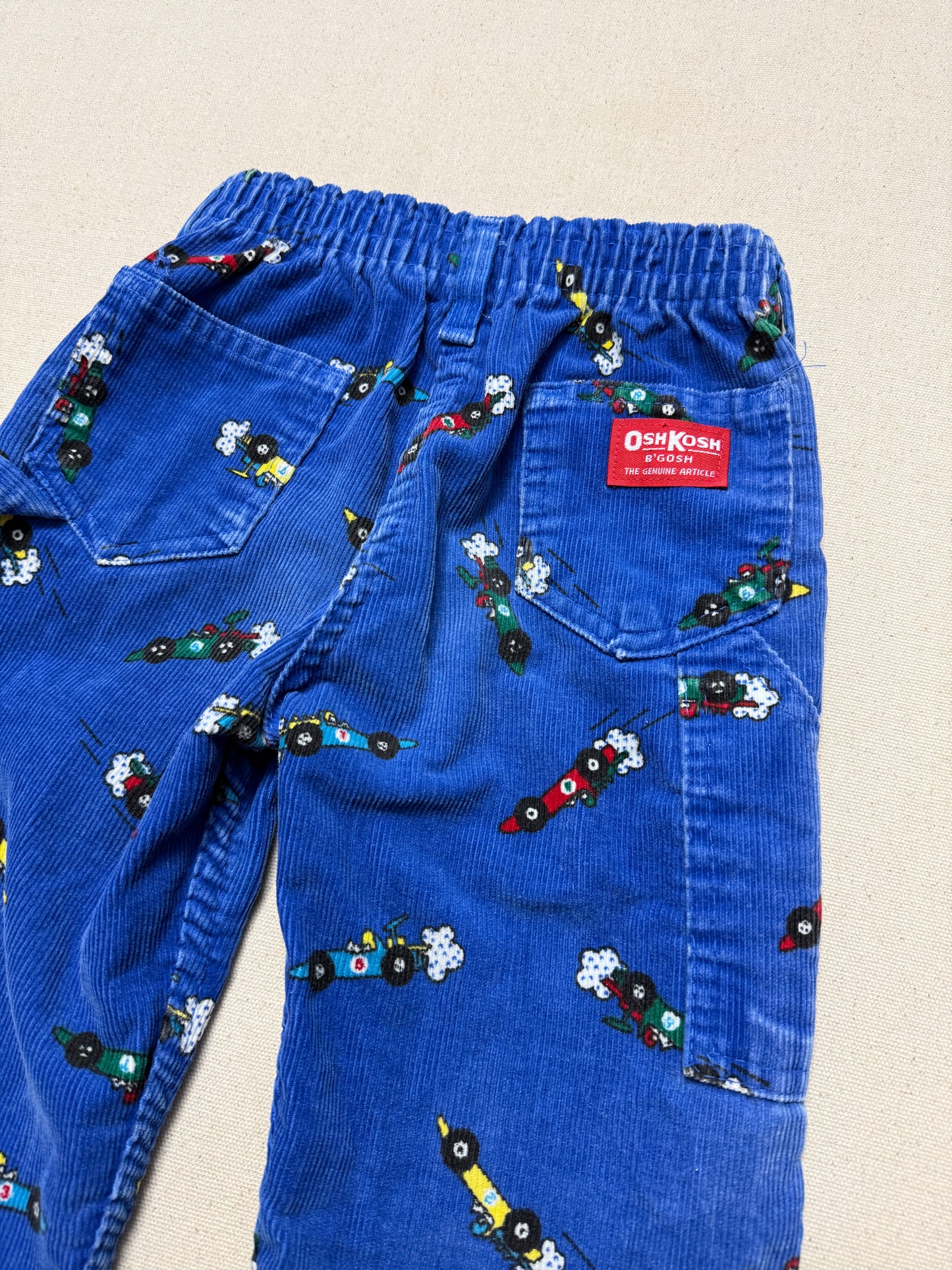 80s 90s Kids Toddler Vintage Oshkosh Bgosh Racing Car AOP Corduroy Painter Pants / 4T 5T / Made in USA