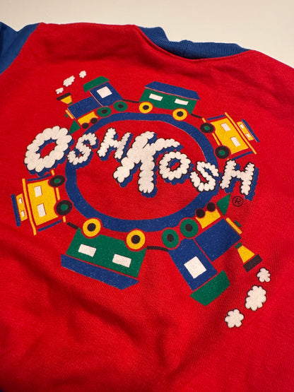 90s Kids Toddler Infant Vintage Baby B’Gosh Oshkosh Multicolour Train Big Print Red Green Yellow Blue Sweat Cardigan //12m / Made in USA