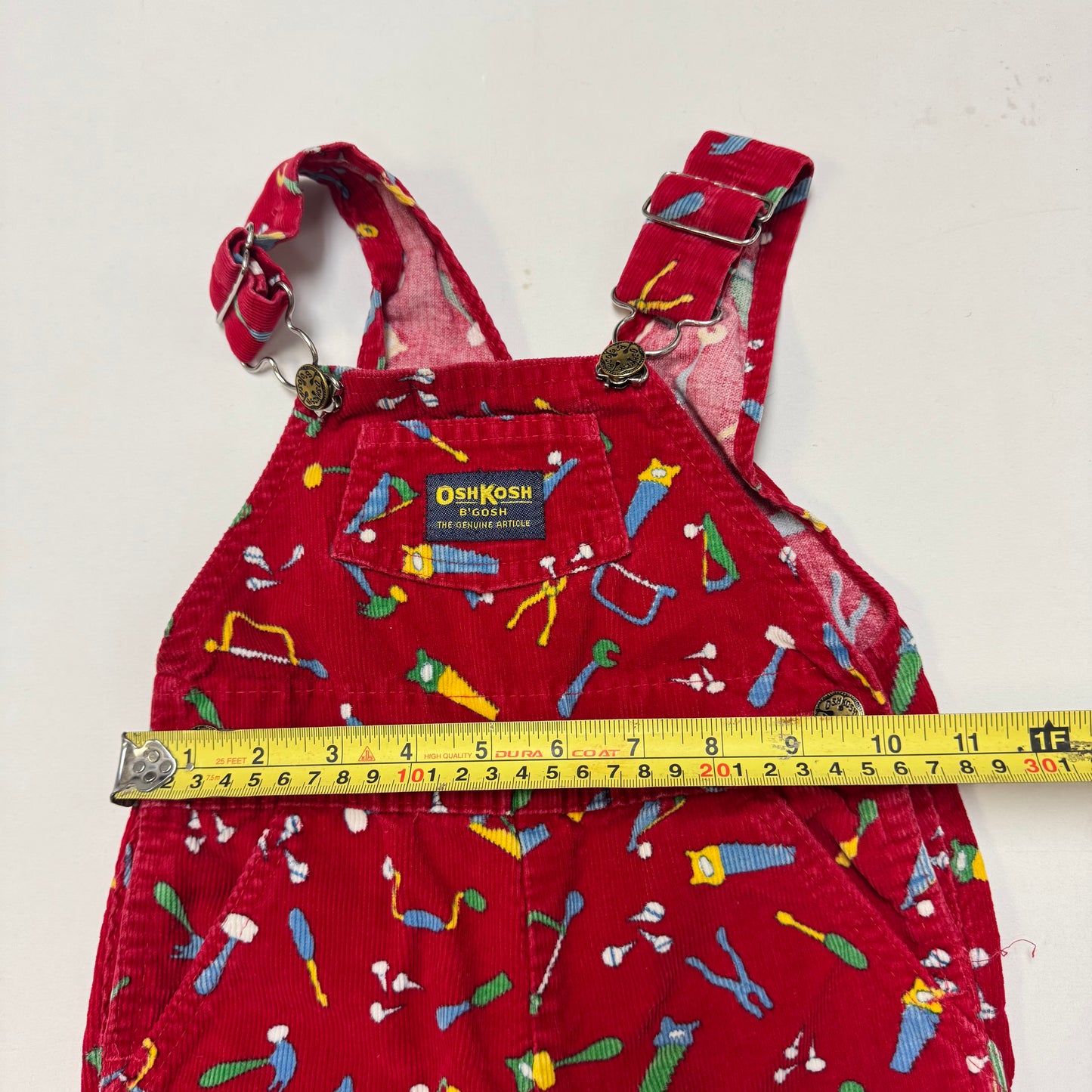90s Kids Toddler Infant Vintage Baby B’Gosh Oshkosh Red Corduroy Tools Prints AOP //24m / Made in USA