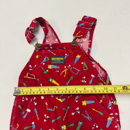 90s Kids Toddler Infant Vintage Baby B’Gosh Oshkosh Red Corduroy Tools Prints AOP //24m / Made in USA