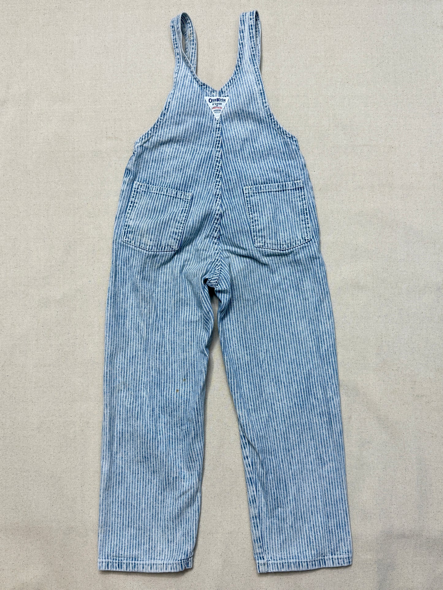 80s 90s Kids Vintage Oshkosh Bgosh Hickory Stripe Suspender Unique Design Slim Straight Overall / 4T 5T / Made in USA