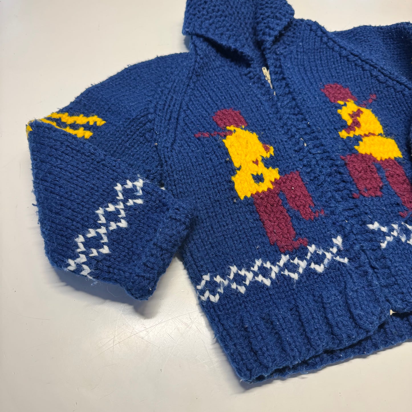 70s 80s Kids Toddler Vintage Royal Guard Embroidered Shawl Collar Cowichan Sweater 2Y 3Y 4Y