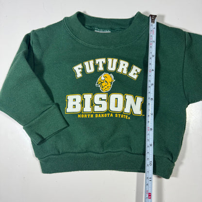 Early 2000s Kids Baby Vintage Future Bison North Dakota State Green Pullover Crew Sweatshirt 12M