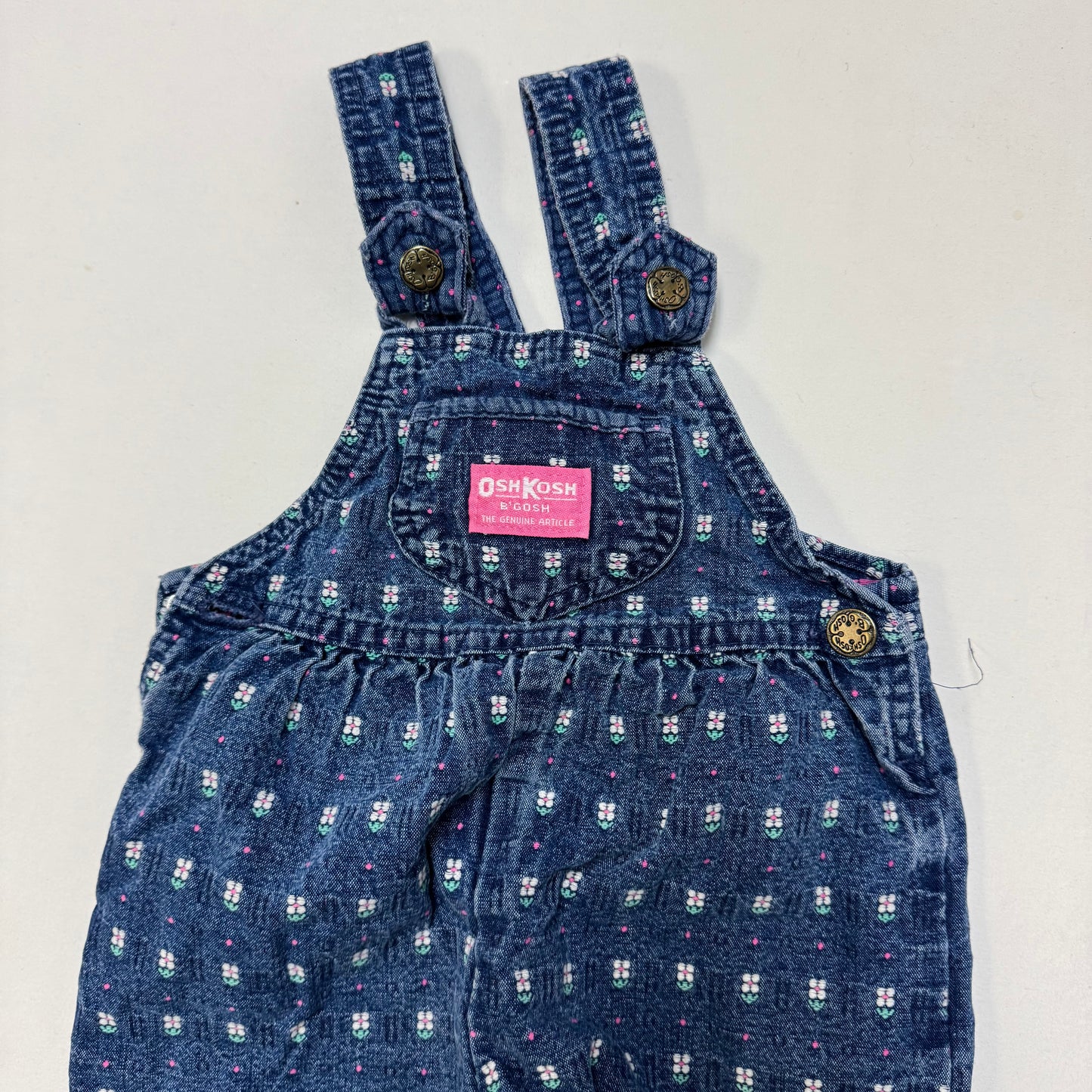 90s Kids Toddler Infant Vintage Baby B’Gosh Oshkosh Denim White Flower Embroidered Print Overall /2T / Made in USA