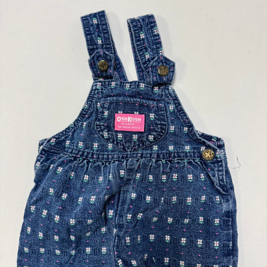 90s Kids Toddler Infant Vintage Baby B’Gosh Oshkosh Denim White Flower Embroidered Print Overall /2T / Made in USA