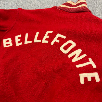 60s Vintage Kids Bellefonte Red Varsity Snap Jacket Size 10-12Y