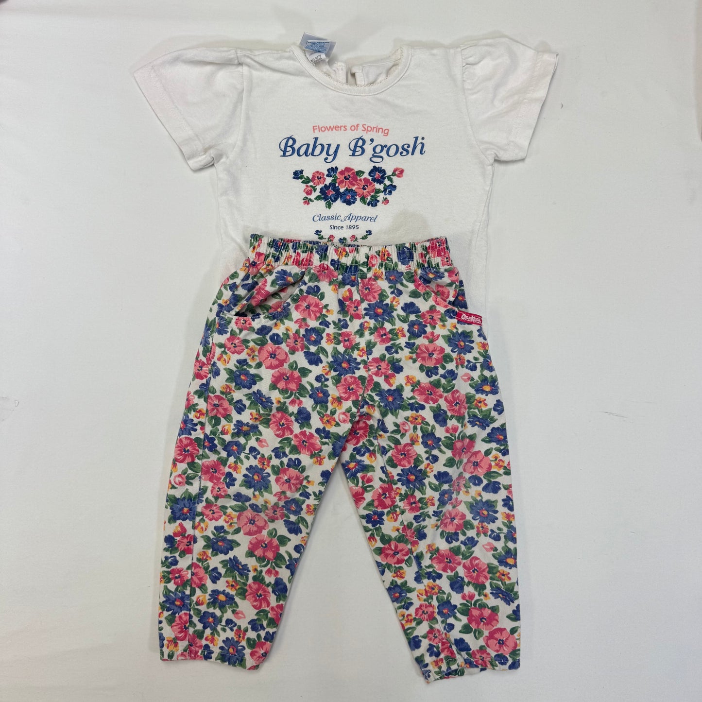 90s Kids Toddler Vintage Baby B’Gosh Oshkosh Floral All Over Print Pant White Tshirt 2pc Set / 24m 2T/ Made in USA Baby