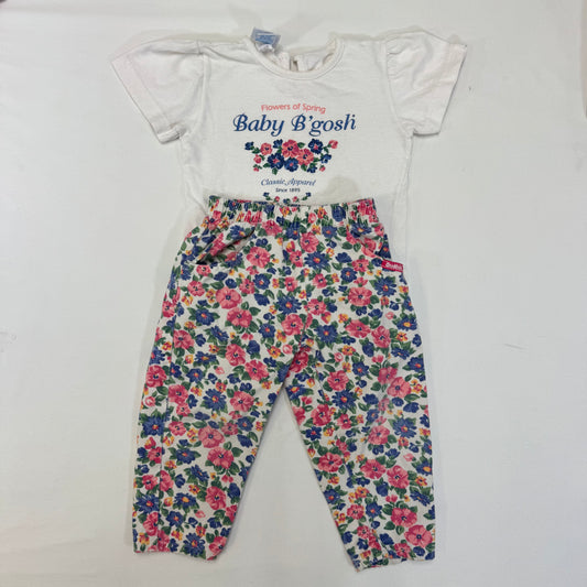 90s Kids Toddler Vintage Baby B’Gosh Oshkosh Floral All Over Print Pant White Tshirt 2pc Set / 24m 2T/ Made in USA Baby