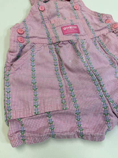 ASIS / 90s Kids Toddler Vintage Oshkosh Bgosh Froral Stripe Pattern Pink Shortall / 2T 3T