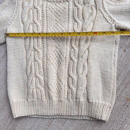 Kids Vintage Hand Knit Pullover Cream/Off White Sweater 4Y 5Y 6Y