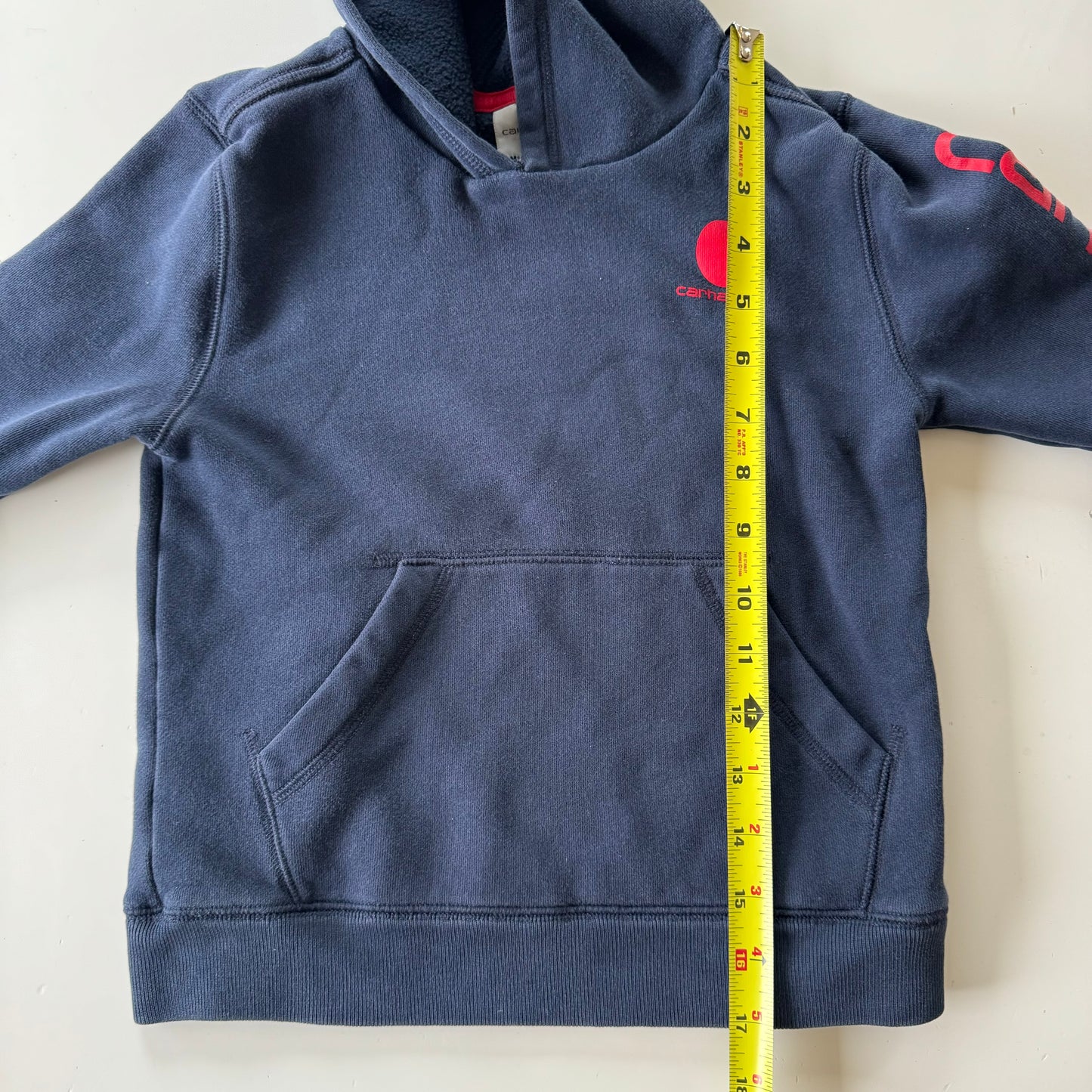 Kids Carhartt Navy Pullover Hoodie Logo Sleeve Size 5T