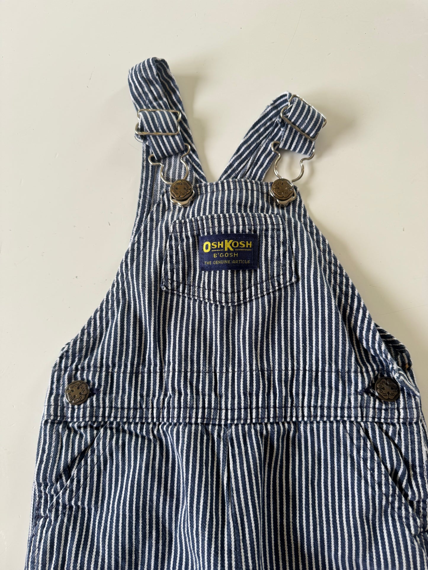 90s Kids Toddler Infant Vintage Baby B’Gosh Oshkosh Navy White  Hickory Overalls //24m / Made in USA