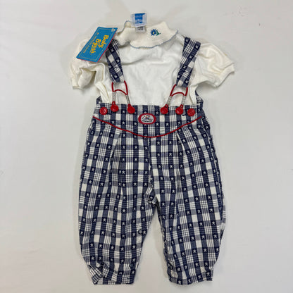 90s Kids Toddler Infant Vintage Baby B’Gosh Oshkosh 2 Piece Set Navy White Star Pattern Overall White T-shirt/ 3m 6m 24m/ Made in USA