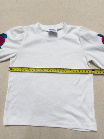 90s Kids Toddler Vintage Oshkosh Bgosh "A is for Apple" Longsleeve  Puffsleeve Top / 2T 3T / Made in USA