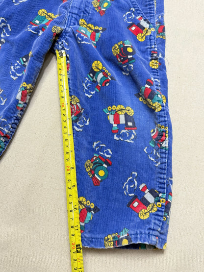 90s Kids Toddler Vintage Oshkosh Bgosh Train Pattern Blue Corduroy Overall / 2T 3T