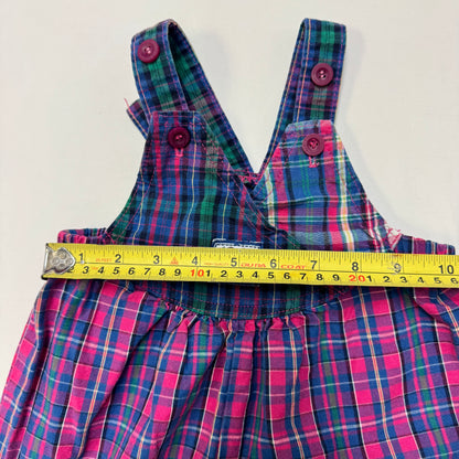 90s Kids Toddler Infant Vintage Baby B’Gosh Oshkosh Pink PurplePlaid Criss Cross Overall /18m / Made in USA