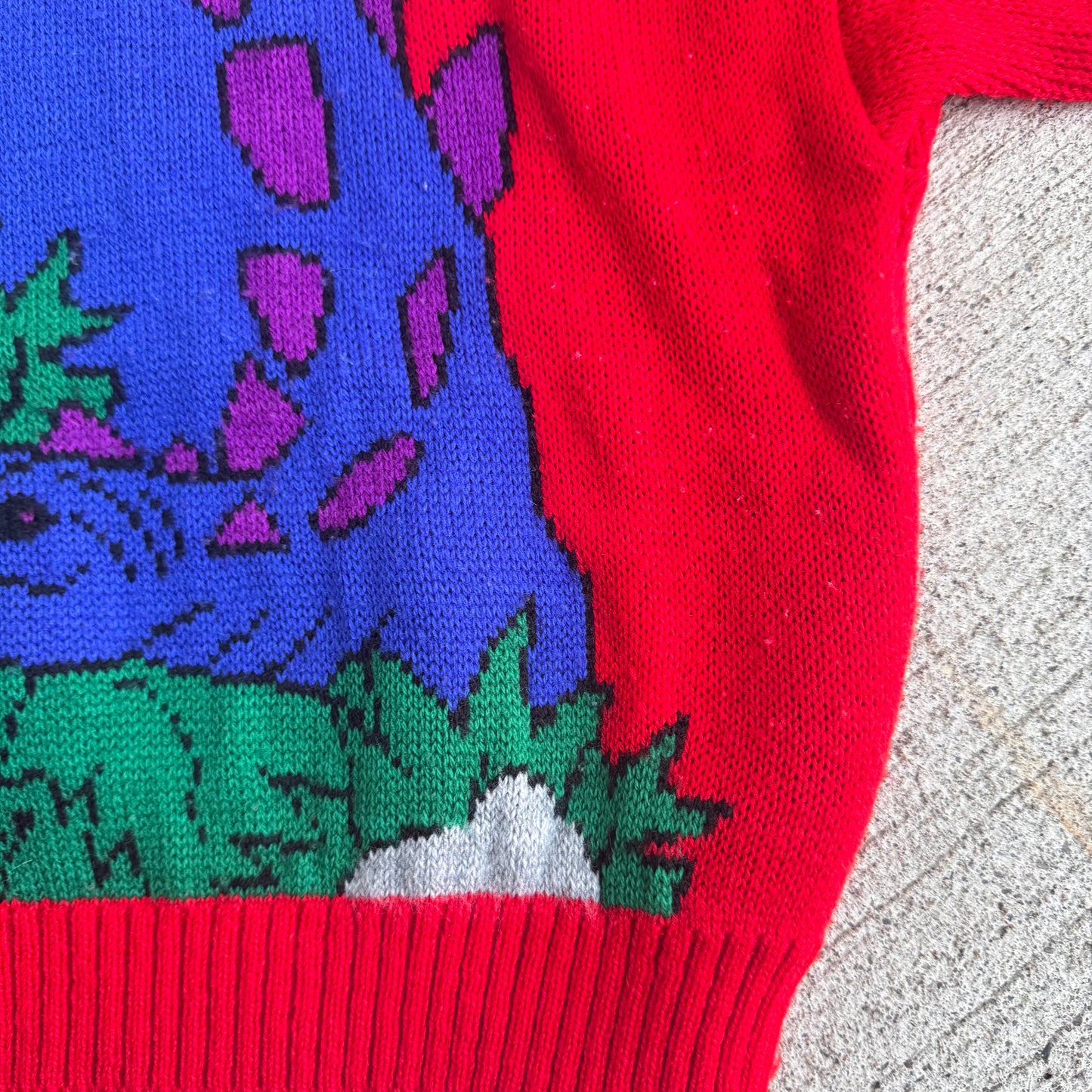 80s 90s Kids Toddler Vintage Dinosaur Knit Sweater S 4Y 5Y