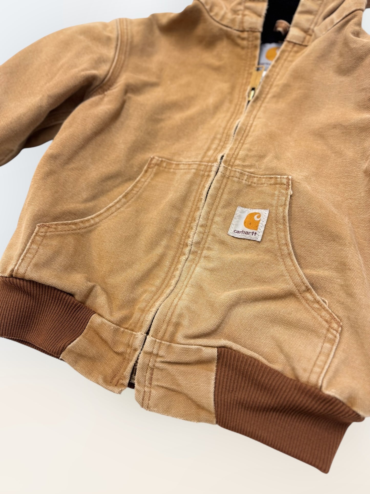 Kids Vintage Light Brown Carhartt Active Black Fleece Lined Zip Jacket S 6Y 7Y