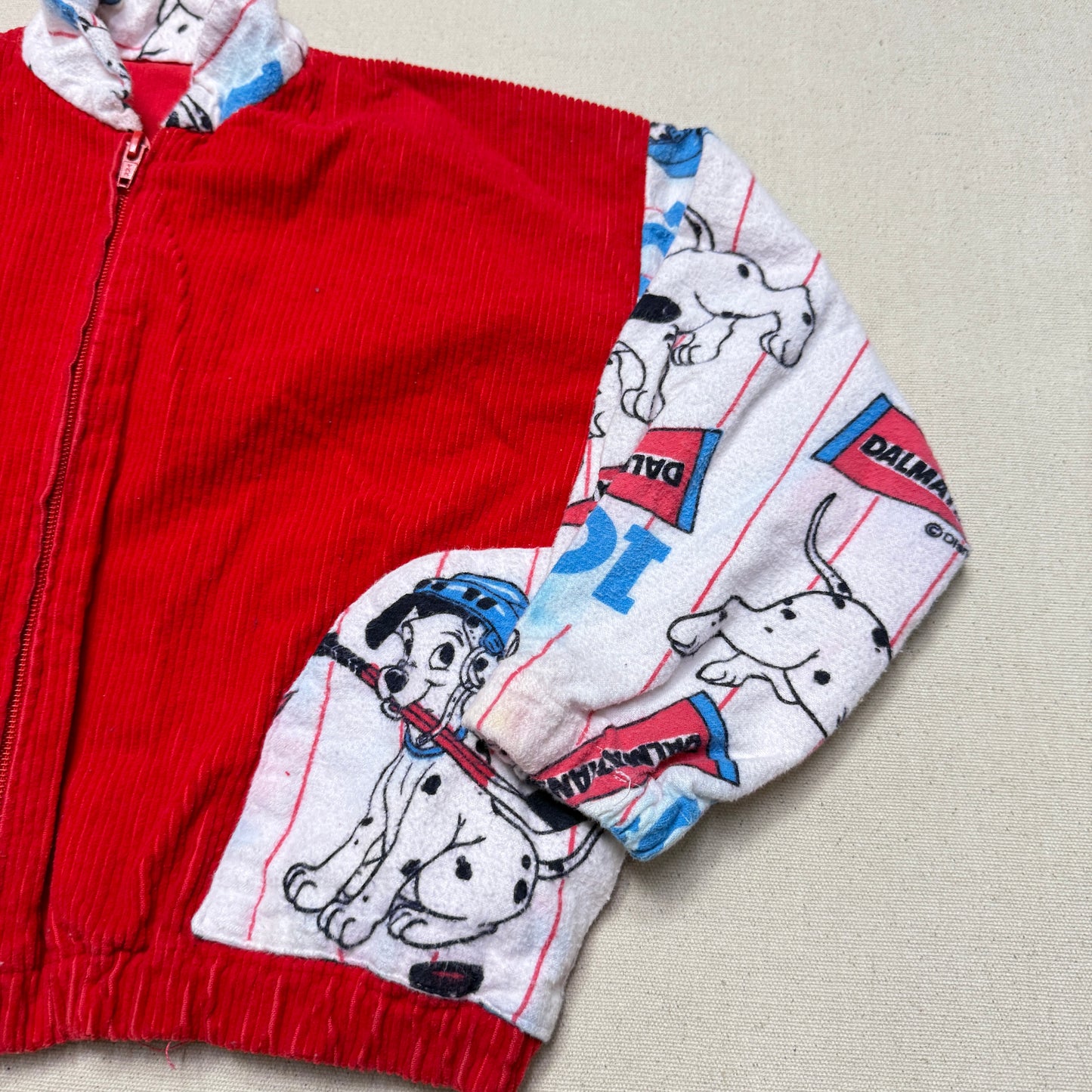 90s Kids Vintage Handmade Dalmatian Loose Fit Overall & Corduroy Zip Up Jacket 2pc Set / 4T 5T