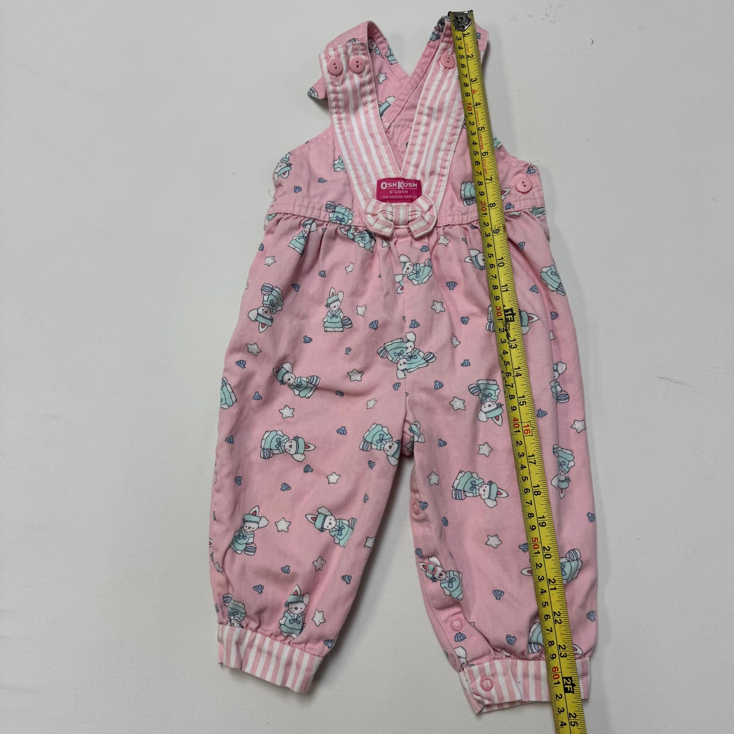 90s Kids Vintage Oshkosh B’Gosh Pink Bunny AOP Front Bow 100% Cotton Overall / 2T / Made in USA