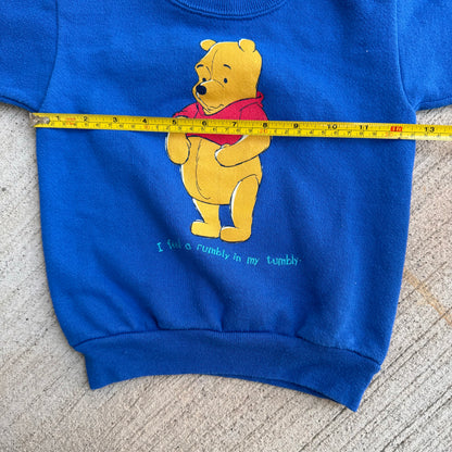 Kids Vintage Disney Winnie The Pooh “ I Feel A Rumbly In My Tummy” Blue Pullover Sweatshirt 3Y 4Y