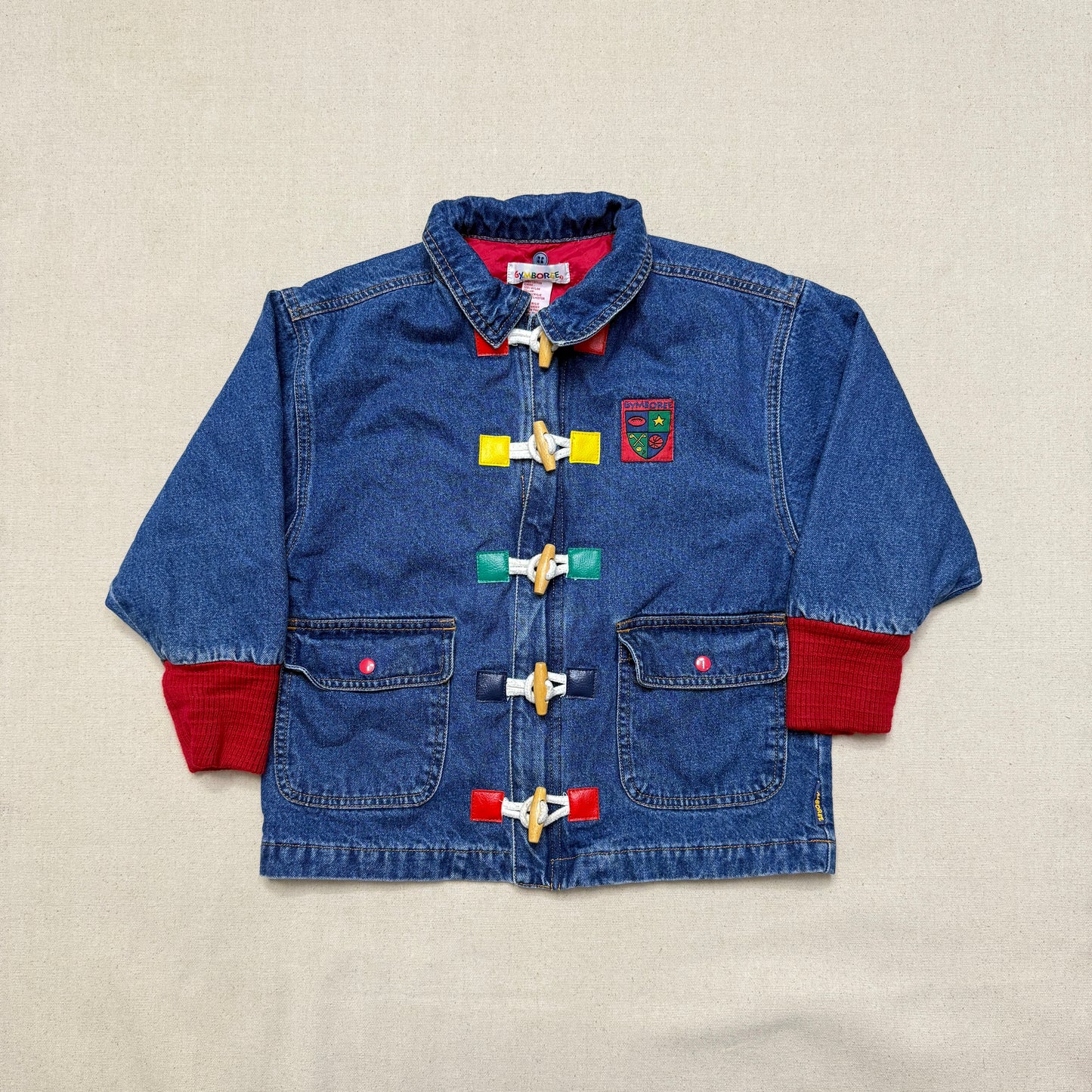 90s Kids Vintage Gymboree Rainbow Tag Quilted Lined Denim Toggle Jacket / 5y 6y 7y