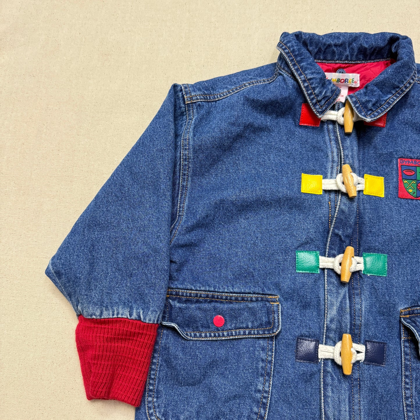 90s Kids Vintage Gymboree Rainbow Tag Quilted Lined Denim Toggle Jacket / 5y 6y 7y