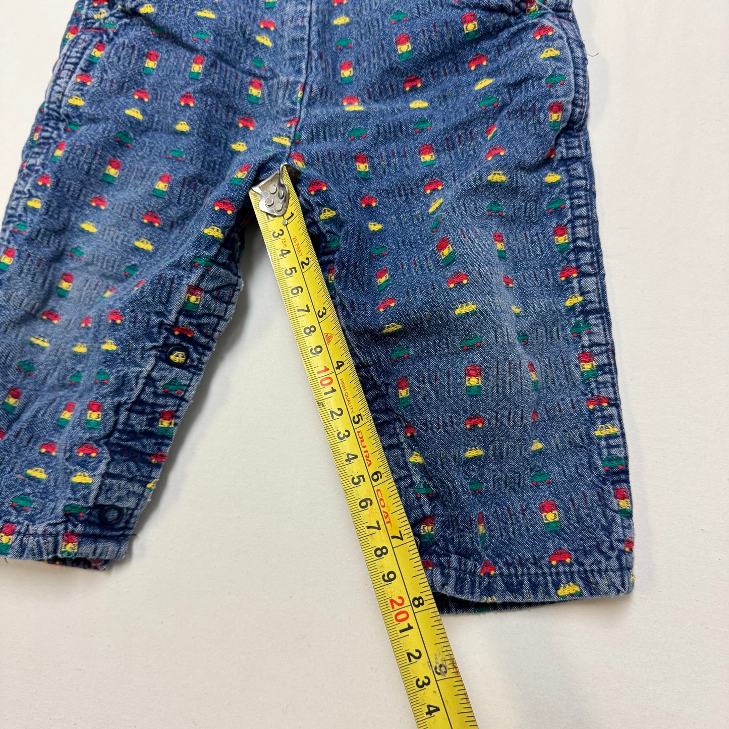 90s Kids Toddler Infant Vintage Baby B’Gosh Oshkosh Denim Car AOP Embroidery Print Overall /12m / Made in USA