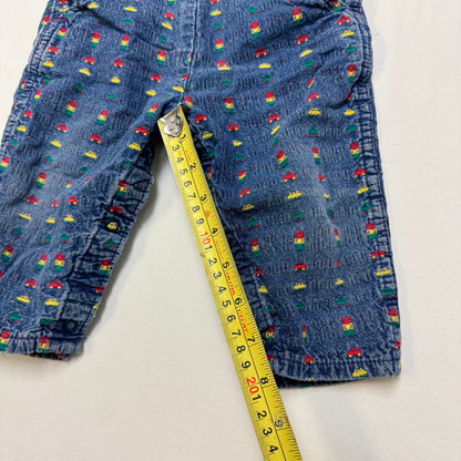 90s Kids Toddler Infant Vintage Baby B’Gosh Oshkosh Denim Car AOP Embroidery Print Overall /12m / Made in USA