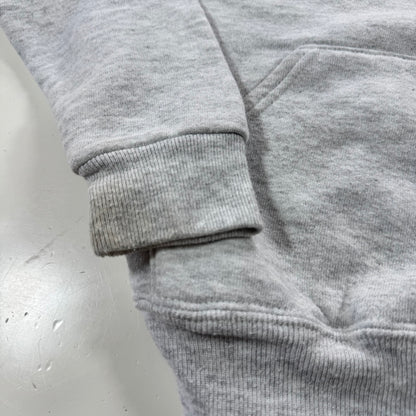90s Kids Russell Light Gray Hooded Pullover Sweatshirt Hershey Big Logo M 10Y 11Y 12Y Made is USA