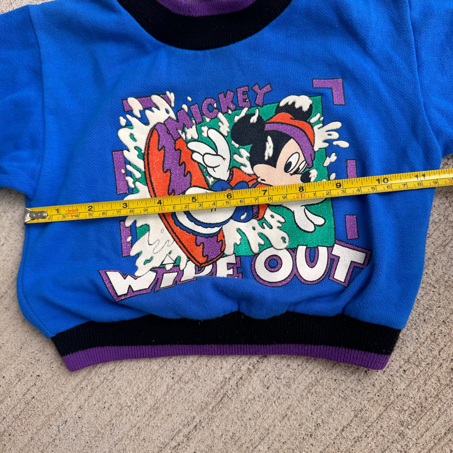 Baby Vintage Disney Mickey Mouse Blue Sweatshirt Wipe Out 12m 1Y 18m Made in USA