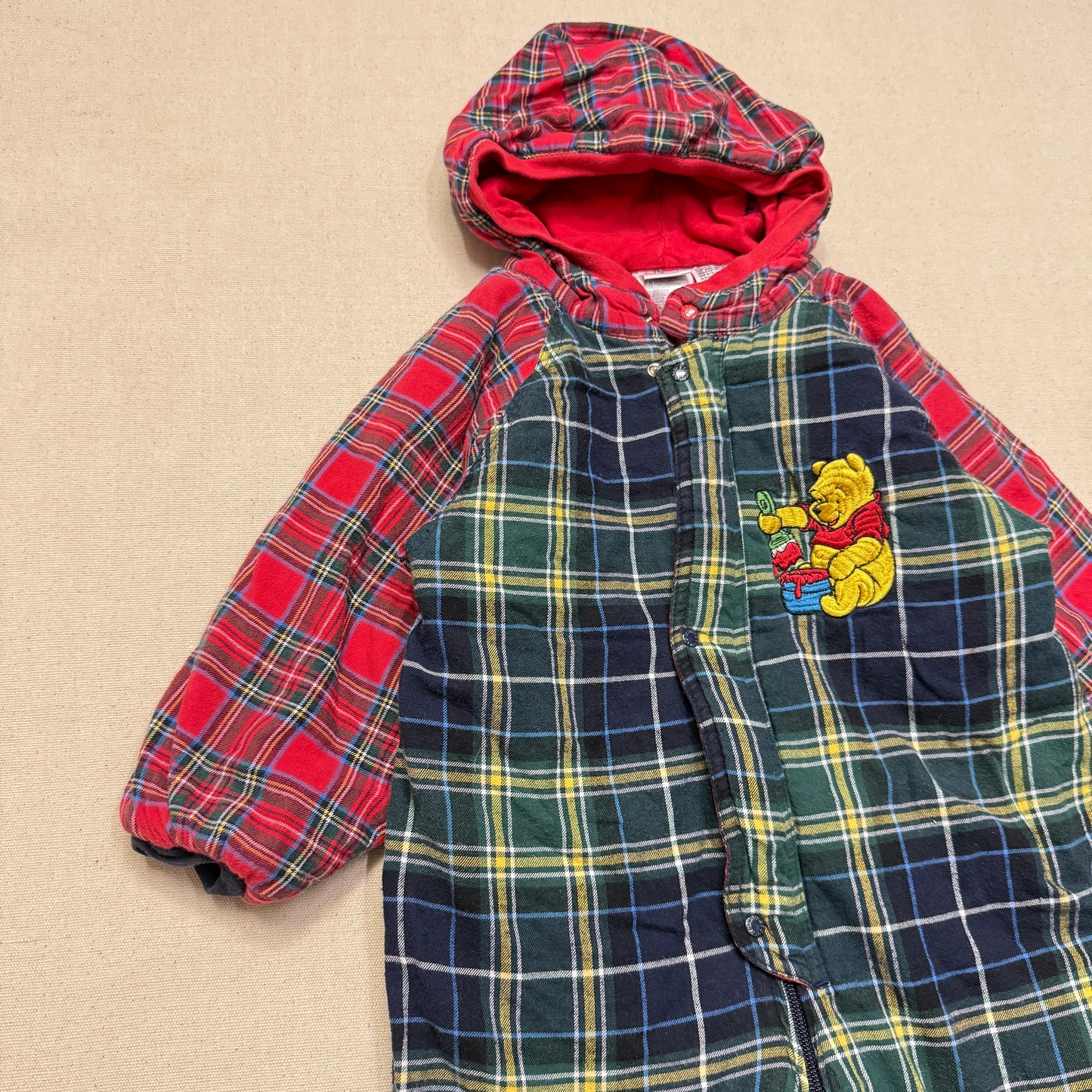 Vintage The Disney Store Winnie the Pooh Plaid Check Thick Winter Romper / 24m 2T 3T