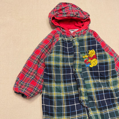 Vintage The Disney Store Winnie the Pooh Plaid Check Thick Winter Romper / 24m 2T 3T