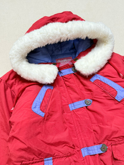 90s 2000' Kids Toddler Vintage Oshkosh Bgosh Heart Buttons Removable Hood Boa Down Jacket / 4T 5T 6y