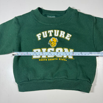Early 2000s Kids Baby Vintage Future Bison North Dakota State Green Pullover Crew Sweatshirt 12M