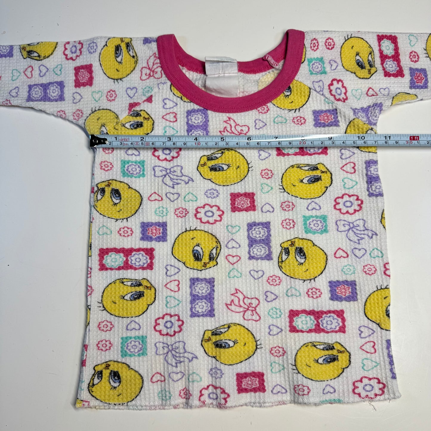 90s Kids Toddler Vintage Looney Tunes Tweety Bird Waffle Long Sleeve Pullover Shirt AOP 18m 2Y 3Y