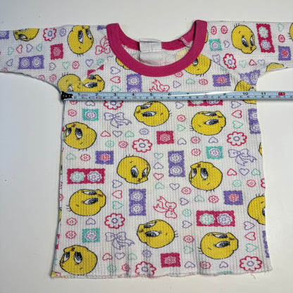 90s Kids Toddler Vintage Looney Tunes Tweety Bird Waffle Long Sleeve Pullover Shirt AOP 18m 2Y 3Y