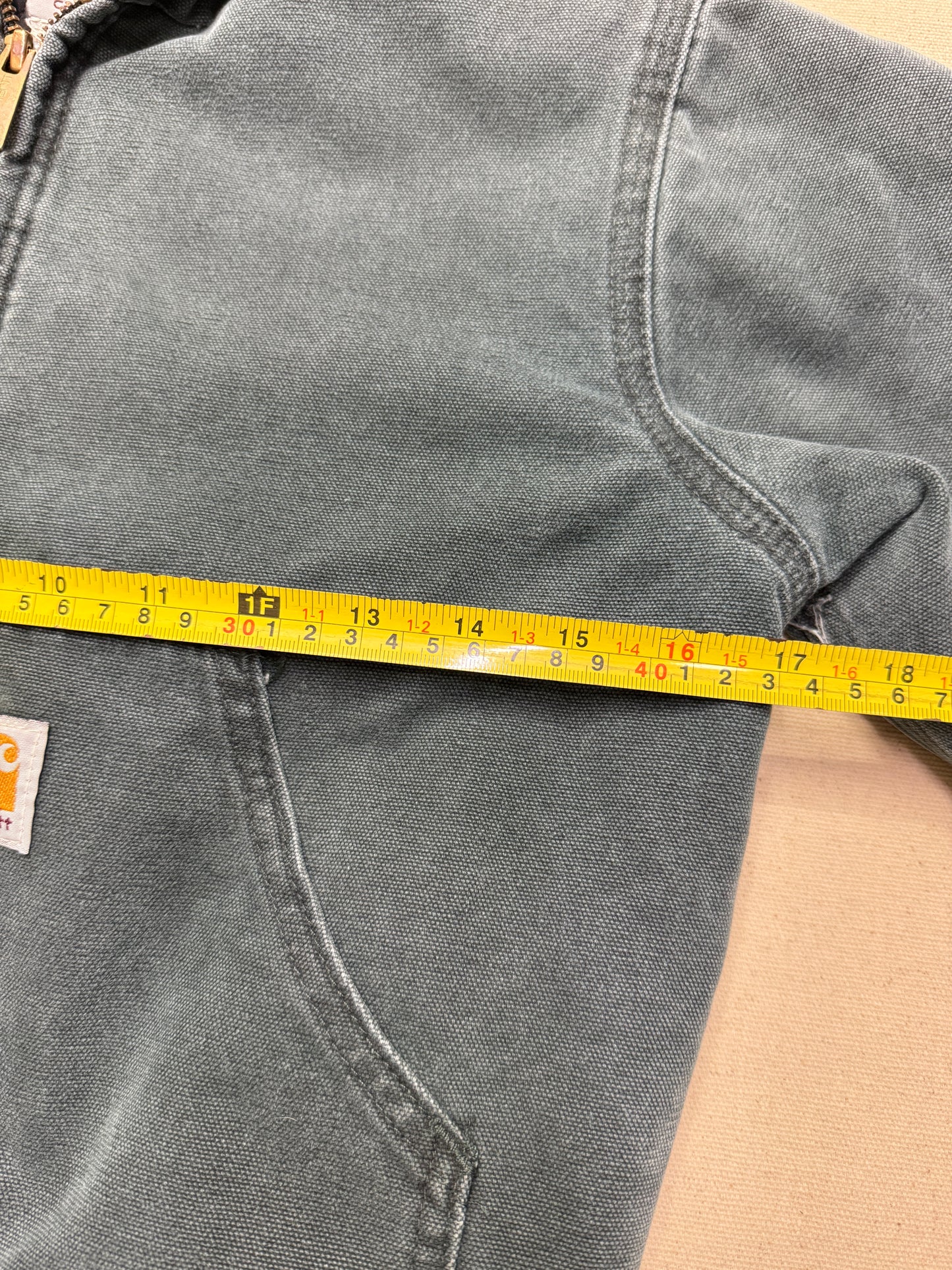 2002 Kids Youth Vintage Carhartt Dark Green Quilted Lined Hooded Active Jacket / 7y 8y 9y