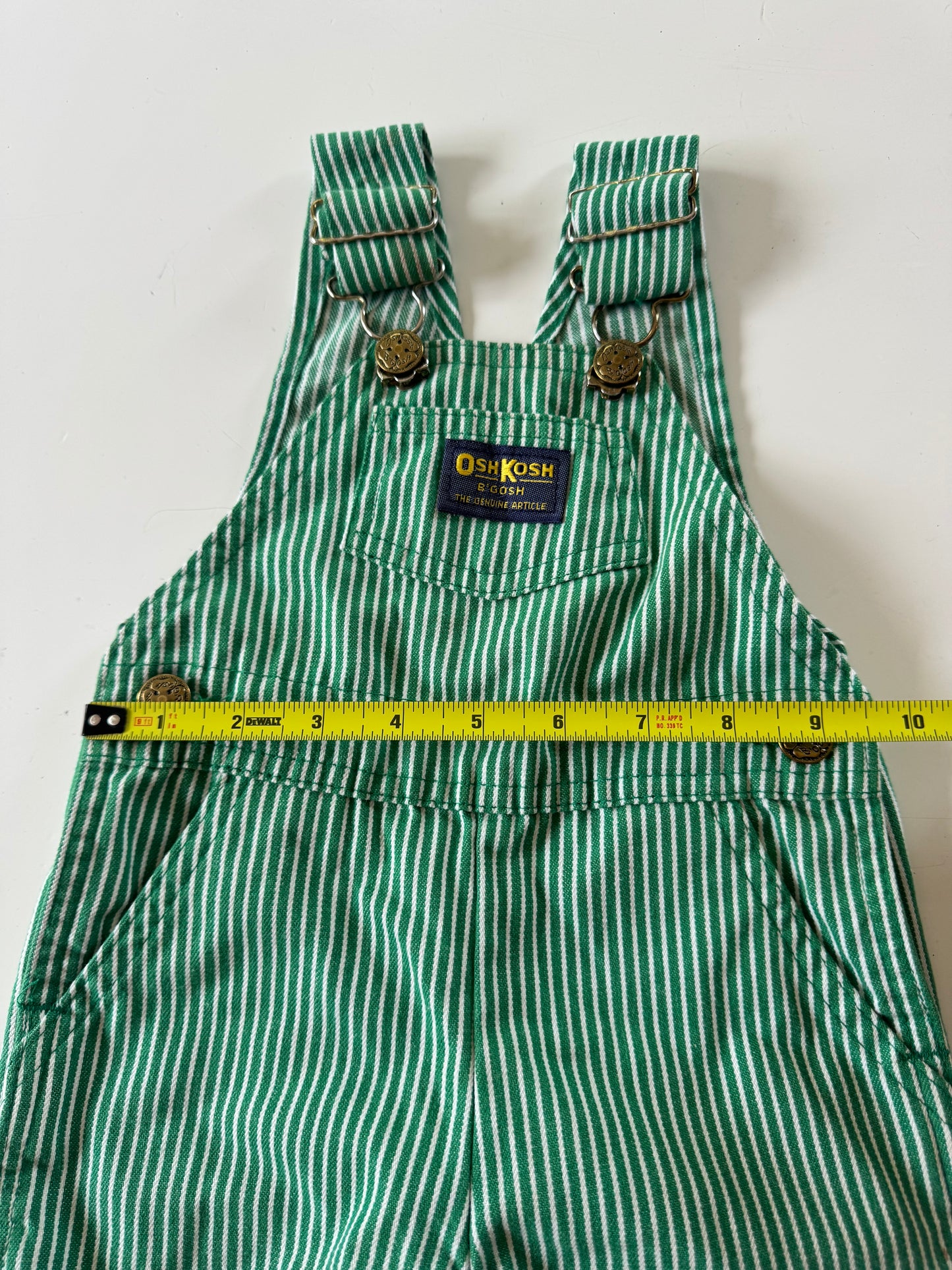 90s Kids Toddler Infant Vintage Baby B’Gosh Oshkosh Green White Stripe Overall //12m / Made in USA
