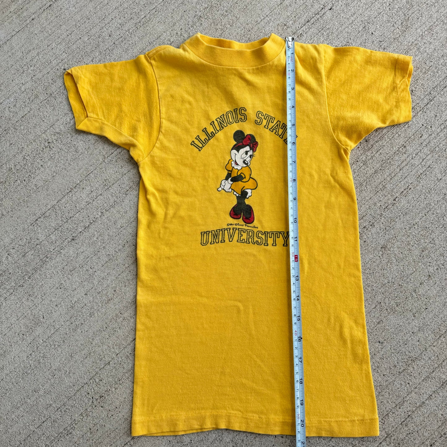 80s Kids Vintage Disney Illinois State Minnie Mouse University Yellow 100% Cotton T-Shirt 8Y 9Y 10Y 1-Y