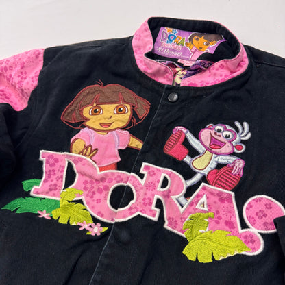 Kids DORA Racing Snap Pink and Black Jacket M 7Y 8Y