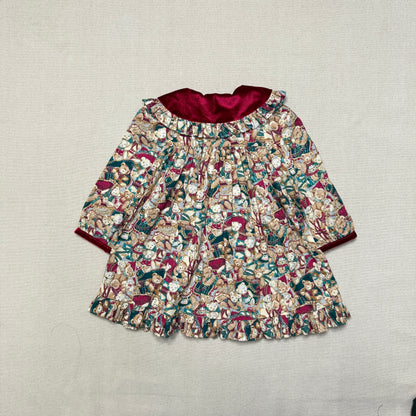 80s 90s Kids Toddler Vintage Teddy Bear AOP Christmas Pattern Velvet Round Collar Dress / 24m 2T   dress