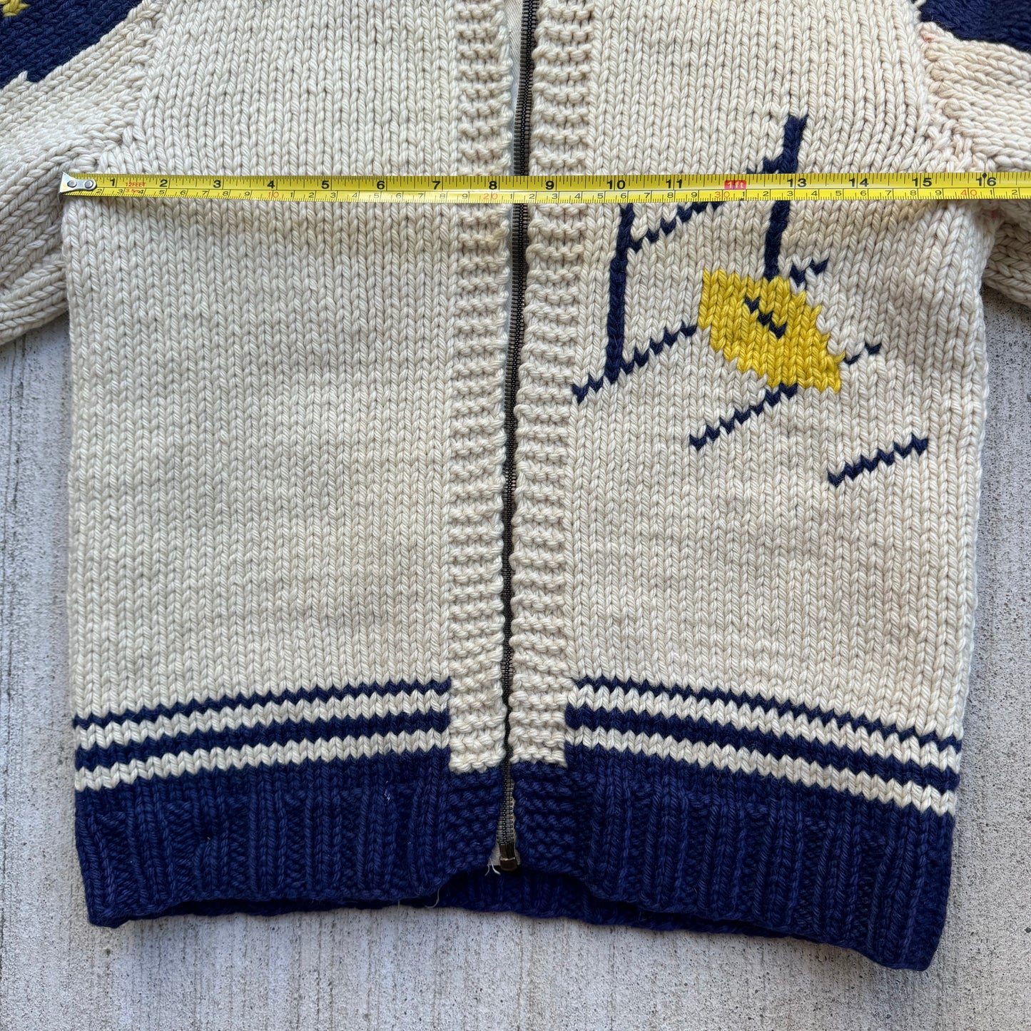 Vintage Kids Youth Cream Lined Cowichan Zip Wool Cardigan #66 Football Player 8Y 9Y 10Y