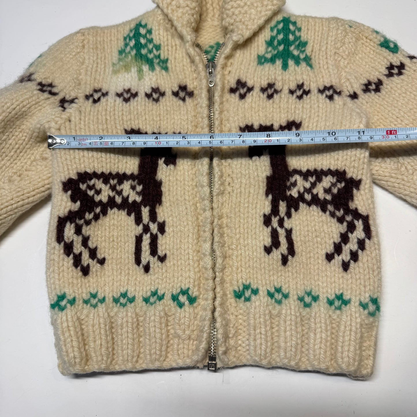 50s 60s Kids Toddler Vintage Beige Off White Deer Lightning Zipper Cowichan Heavy 24m 2Y 3T